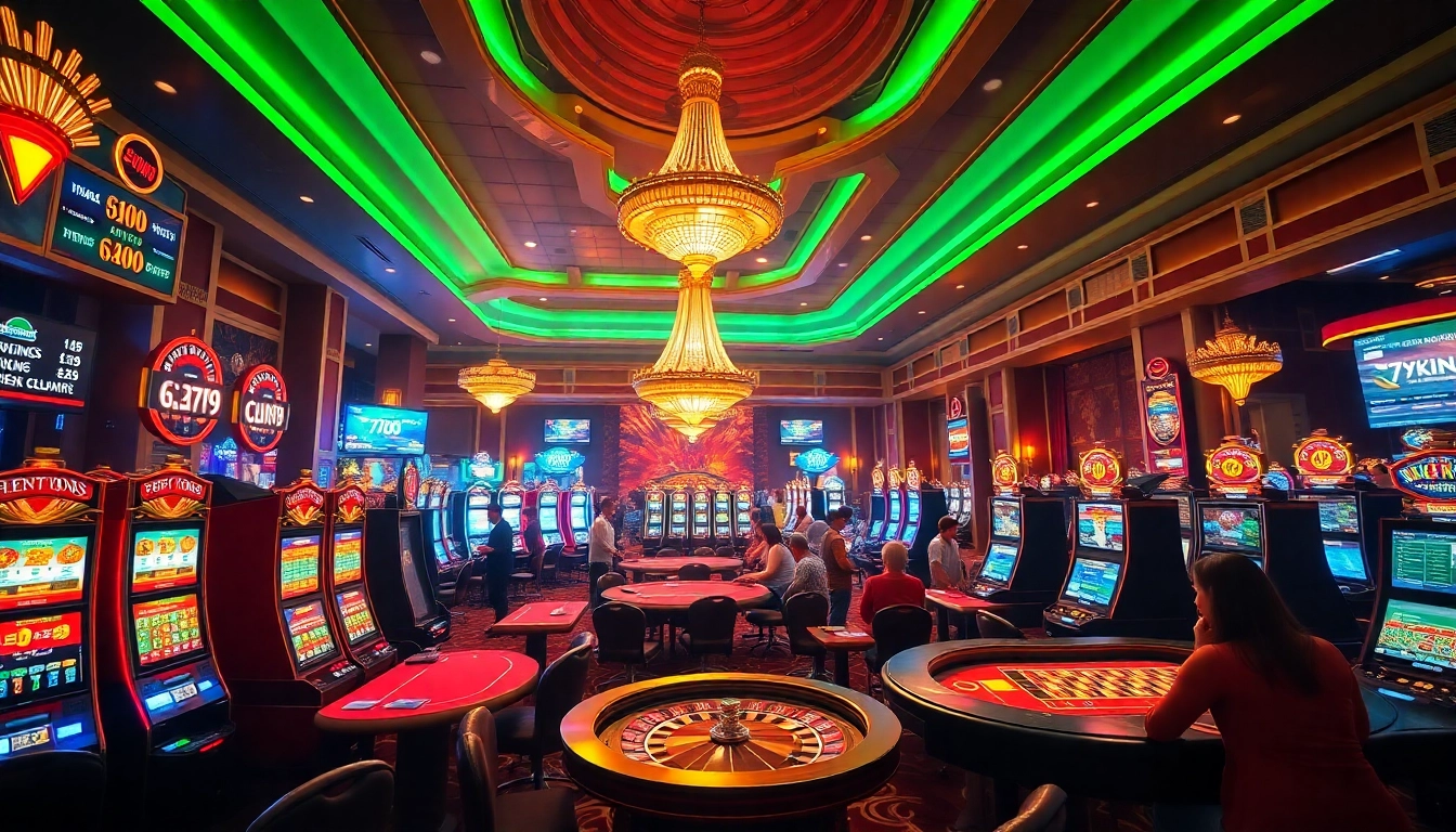 Exciting gambling action at a luxurious casino feature for 79king2 with vibrant slot machines and tables.