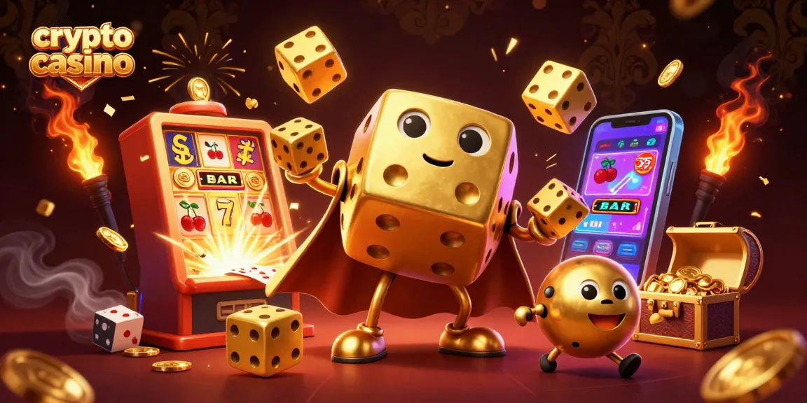 Un jeu passionnant sur un casino crypto avec un golem de dés dorés et des machines à sous explosives.