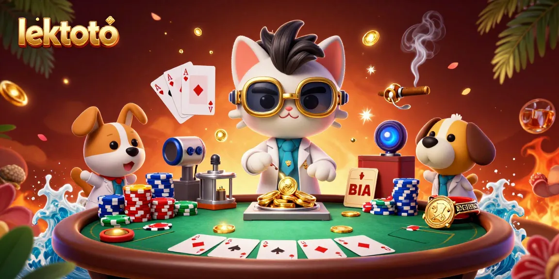 Join the fun with lektoto amidst a lively poker scene featuring cartoon characters in a vibrant casino