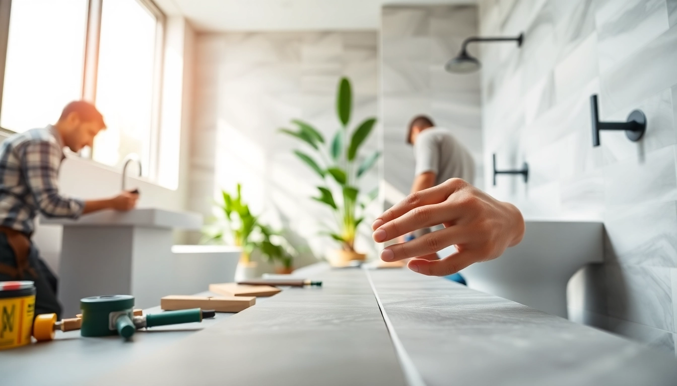 Skilled bathroom builders create a stunning modern bathroom renovation with detailed craftsmanship.