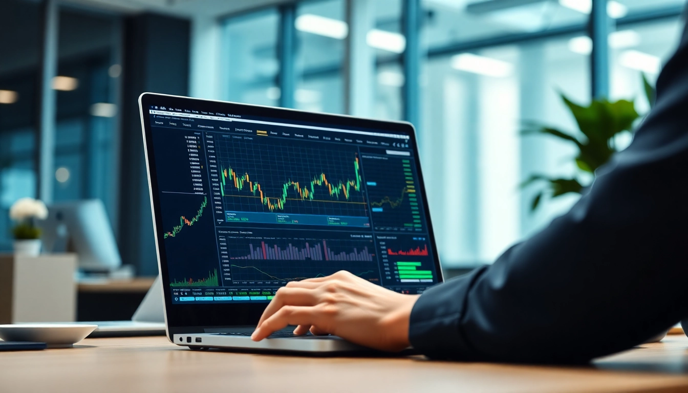 Engaged trader utilizing a free ai crypto trading bot in a modern office setting