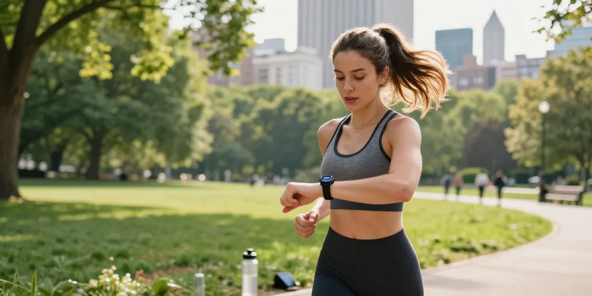 Aktivitas jogging di taman dengan Fitbit Luxe dari https://www.polarfitbitshop.com/fitbit-luxe/ di pergelangan tangan.