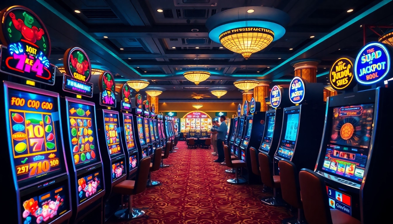Experience the excitement of 슬롯사이트 with vibrant slot machines and cheering players in a luxurious casino.