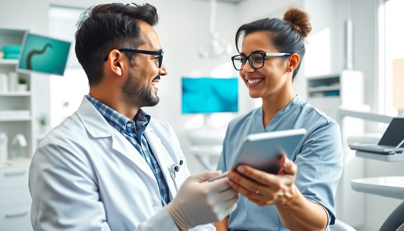 Dentist Frankfort IL providing a consultation in a modern dental office