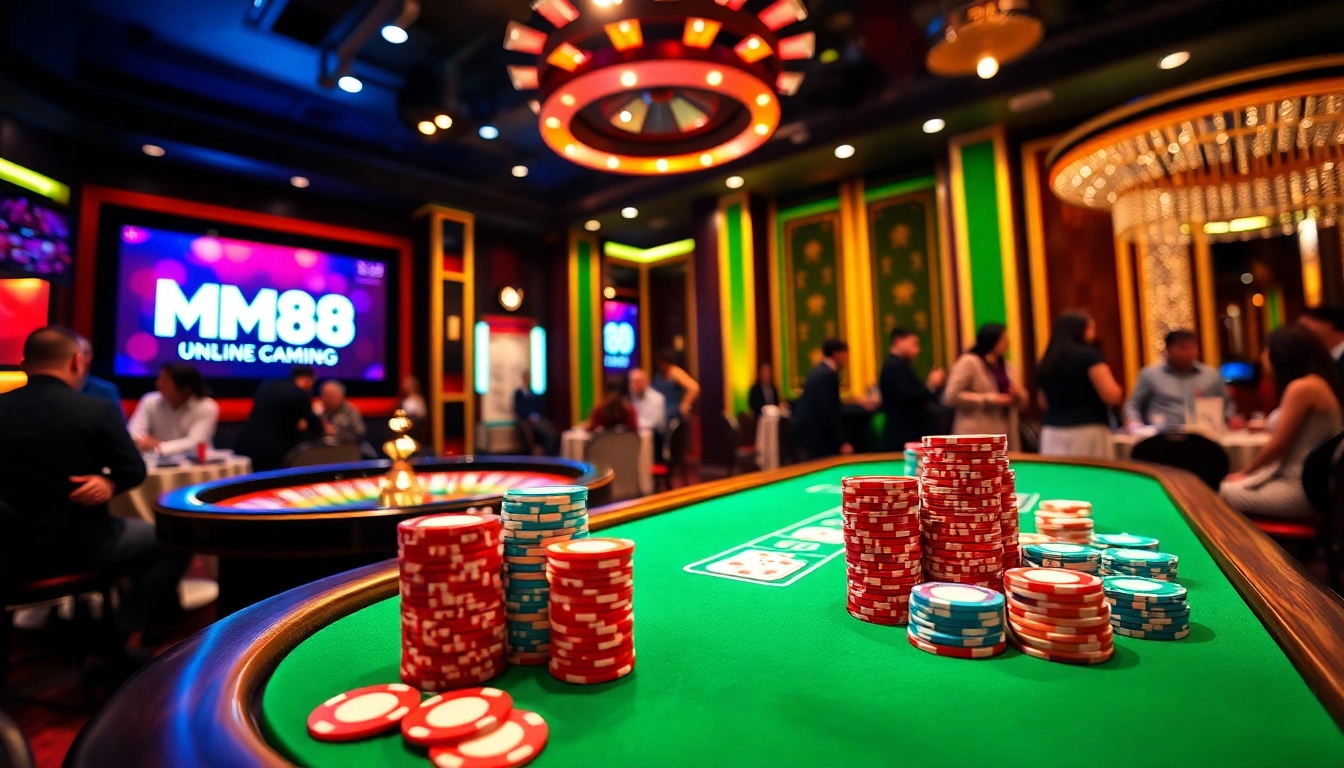 Experience thrilling gaming at https://mm88.team/ with poker tables and vibrant casino chips.