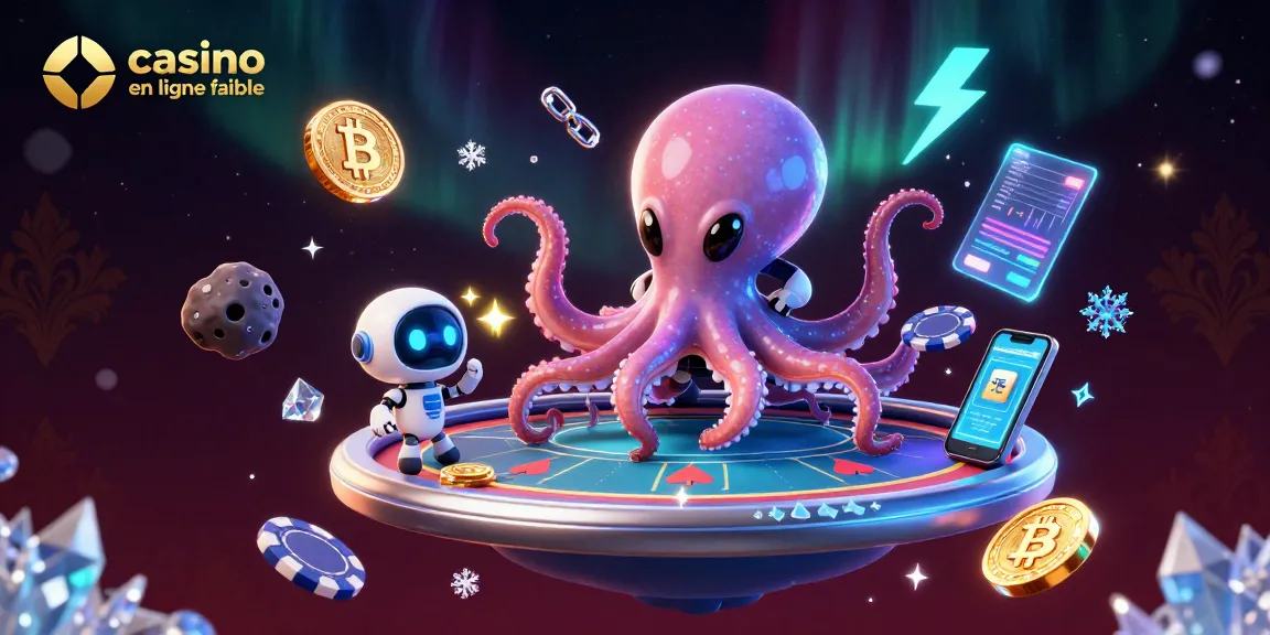 Jouez sur un casino en ligne fiable avec une illustration représentant une pieuvre extraterrestre à une table de poker futuriste.