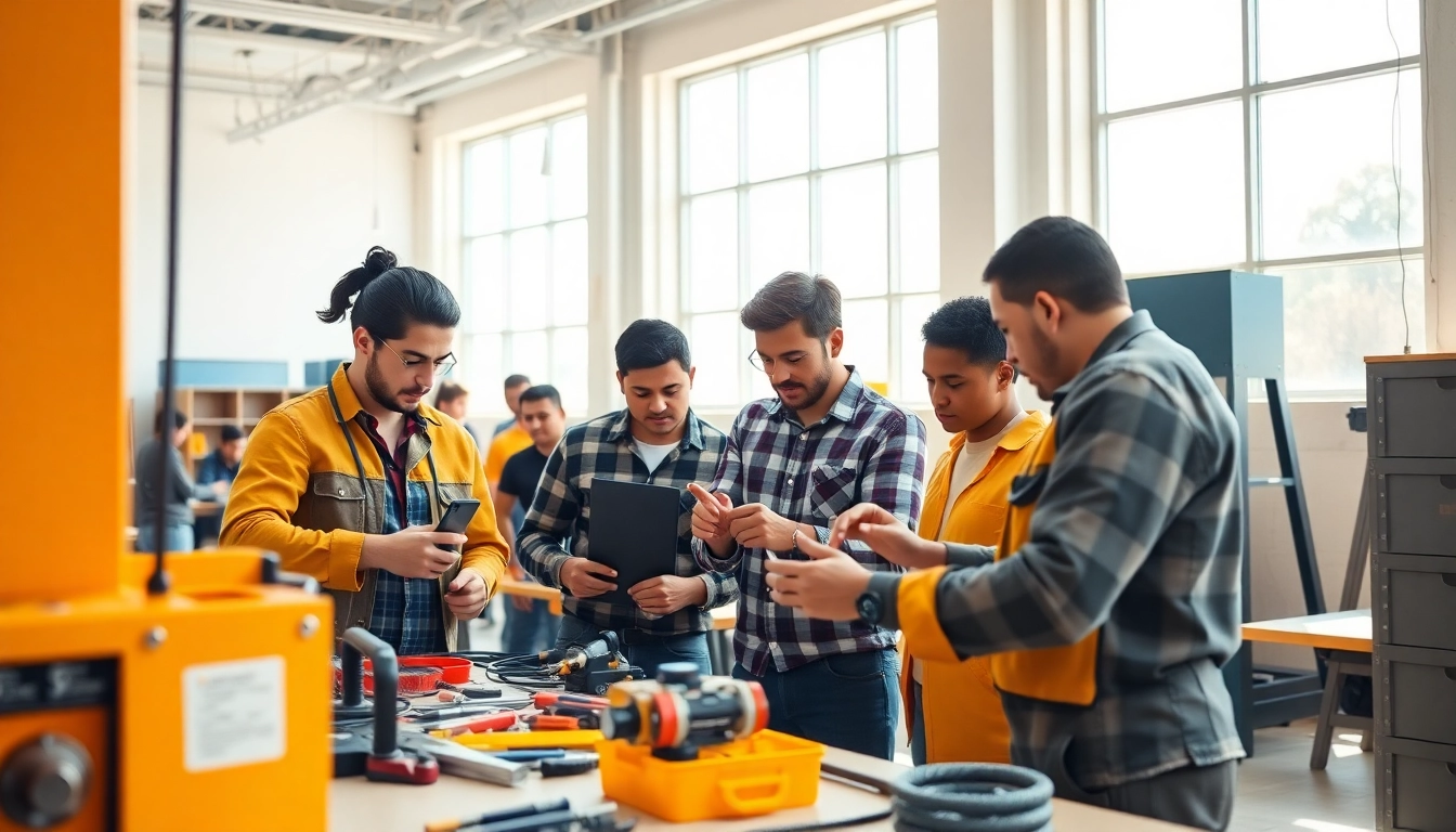 Students practicing skills at trade schools in southern California during a practical training session.