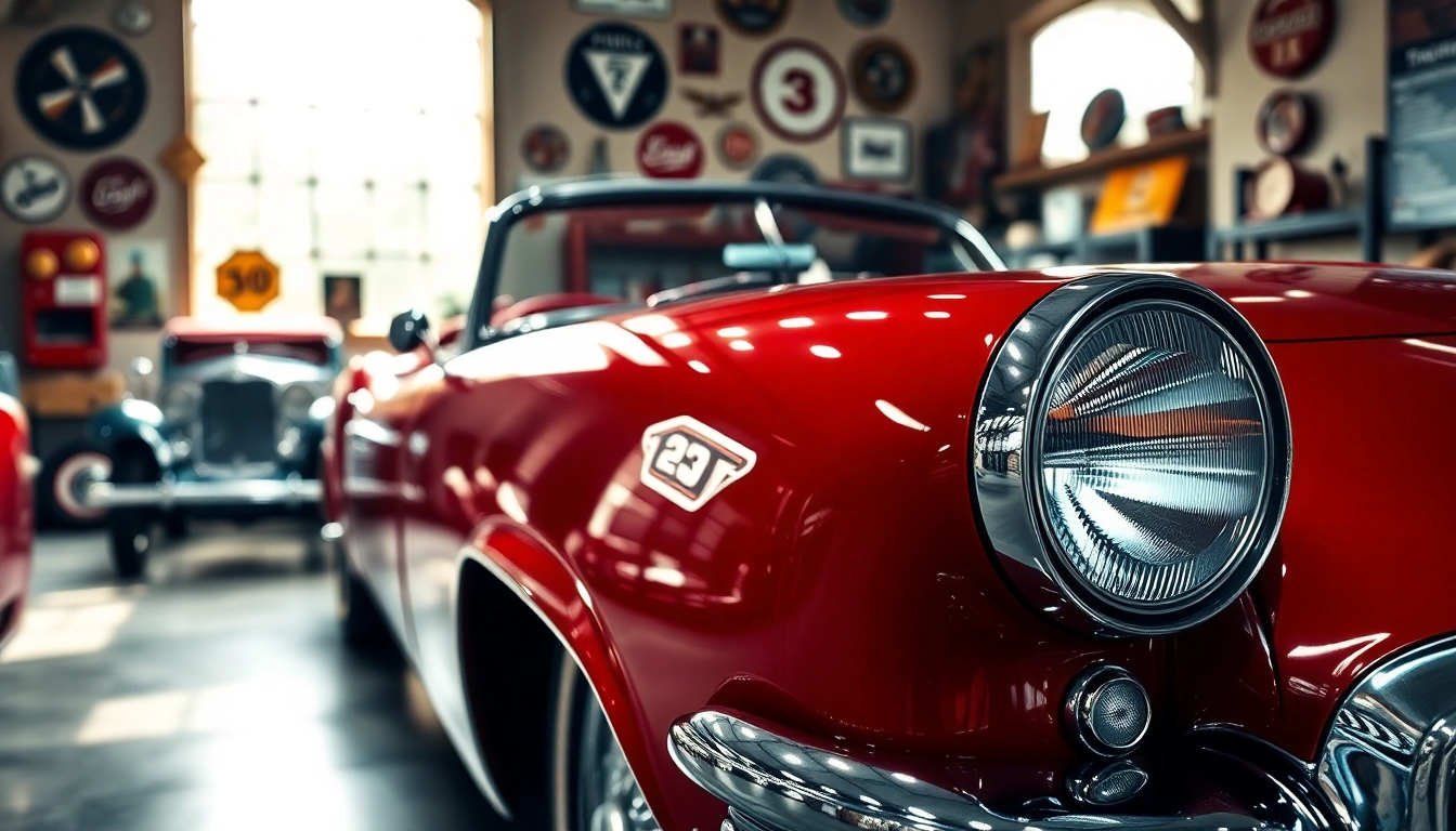 Admiring the stunning PRA Classic Cars parked in an upscale garage with accentuated details.
