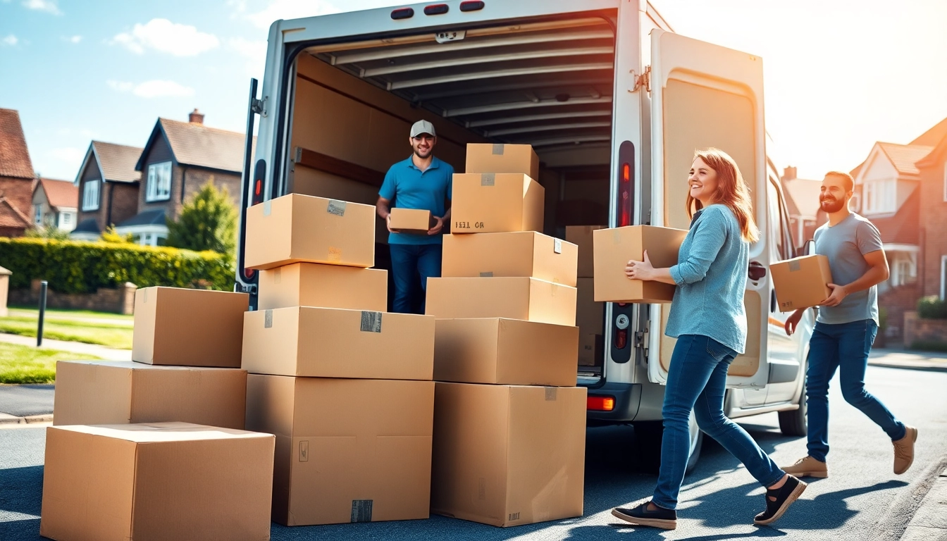 Efficient professional removals company Cheltenham team loading boxes into a van.