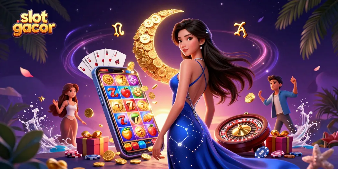 Experience the thrill of slot gacor with an elegant Asian woman in this vibrant casino illustration.