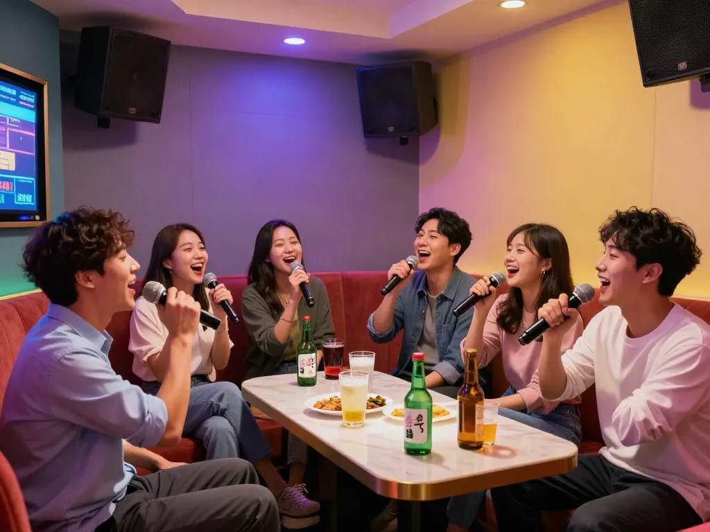 강남 달토에서 친구들과 함께 신나는 노래를 부르는 장면