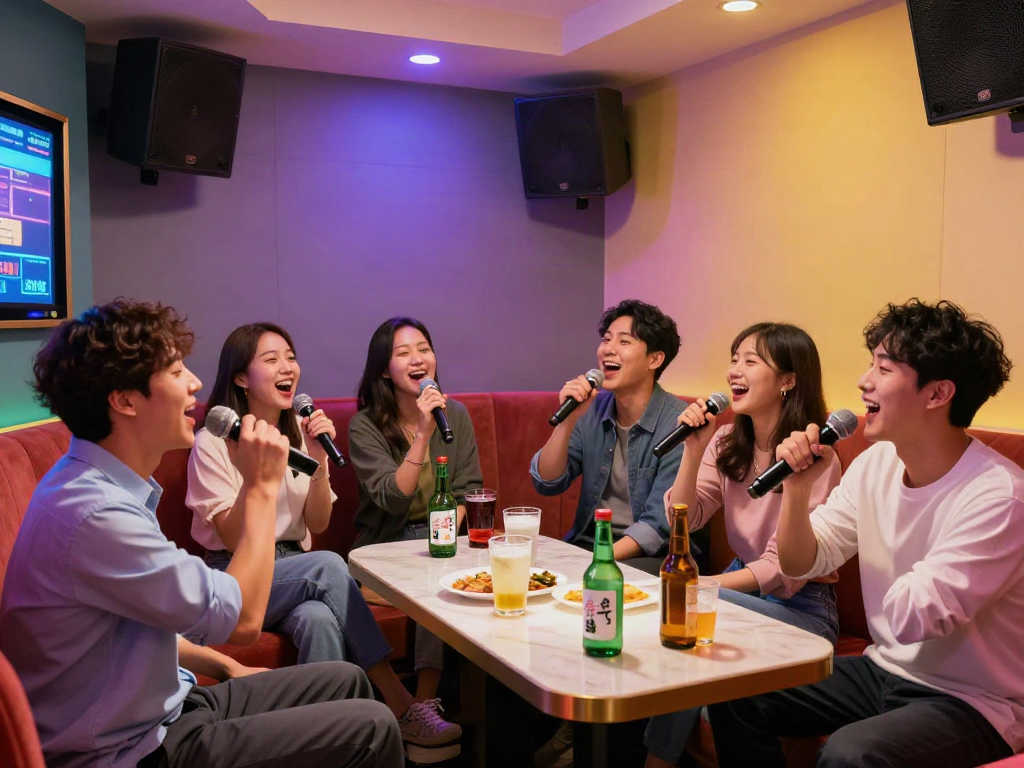 강남 달토에서 친구들과 함께 신나는 노래를 부르는 장면