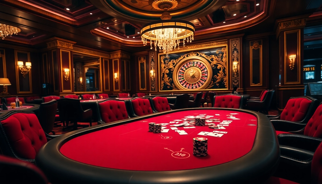 Exciting casino scene with poker chips and a roulette wheel at king88, capturing an atmosphere of luxury.