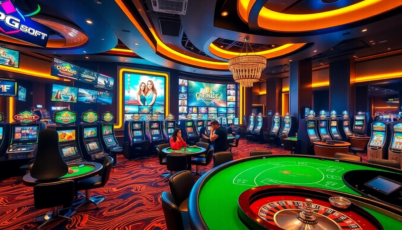 Engaging players at PG Soft slot machines in a luxurious casino setting.