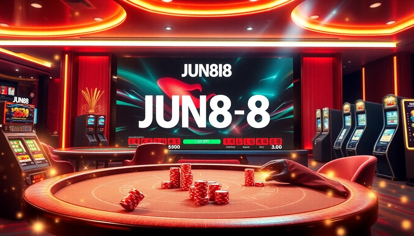 Experience thrilling gameplay with JUN88's vibrant online casino and sports betting interface.