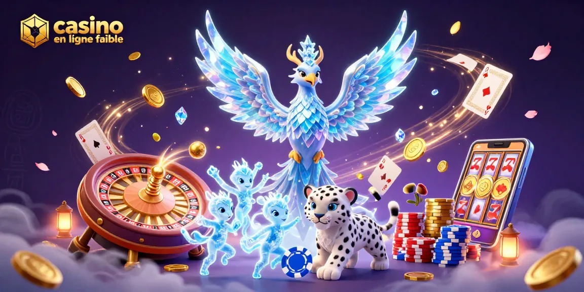 Explorez le monde du casino en ligne fiable avec un phoenix de glace et ses amis jouant aux cartes.