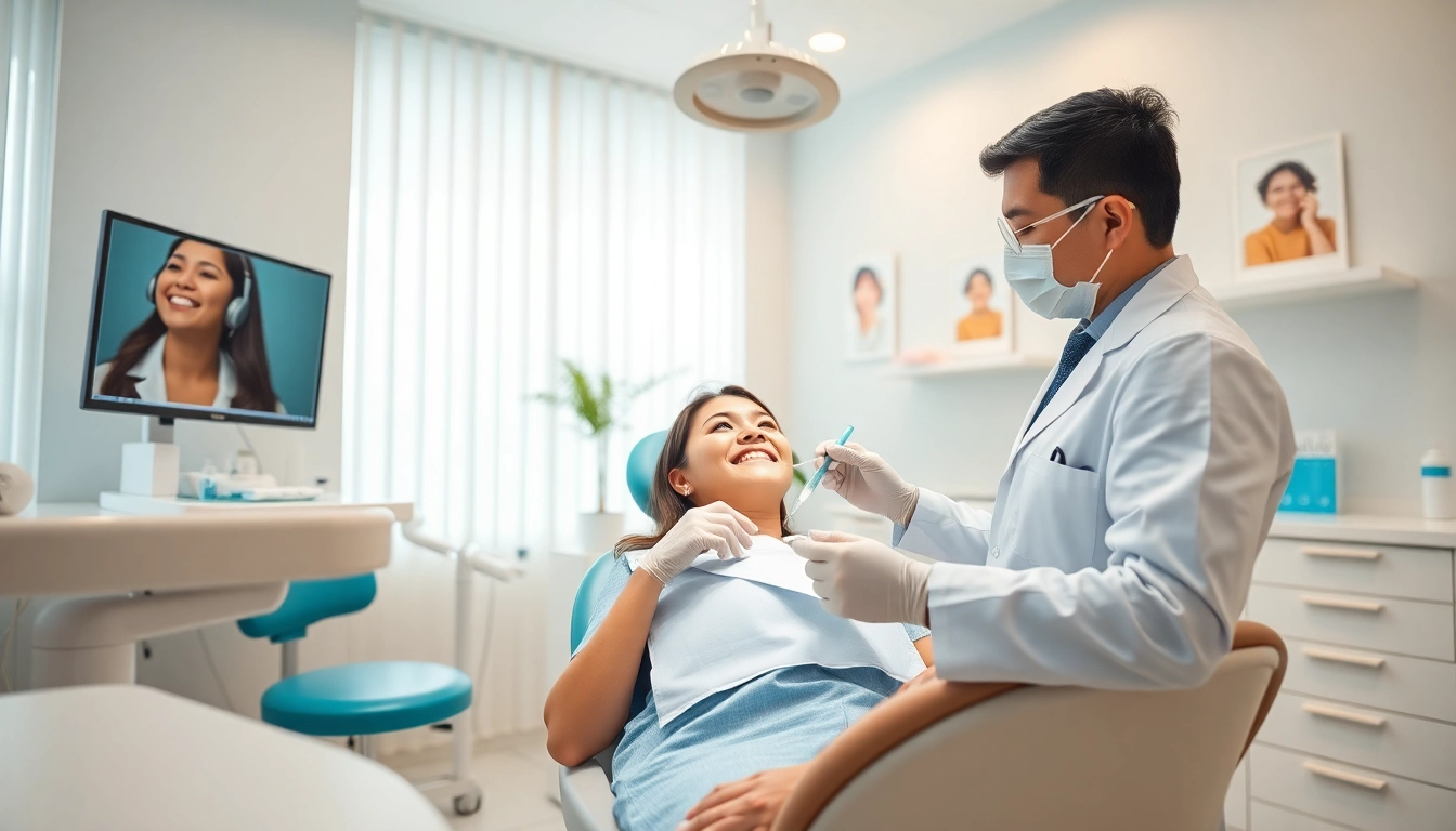 Teeth whitening malaysia treatment in a professional dental clinic environment, showcasing patient-dentist interaction.