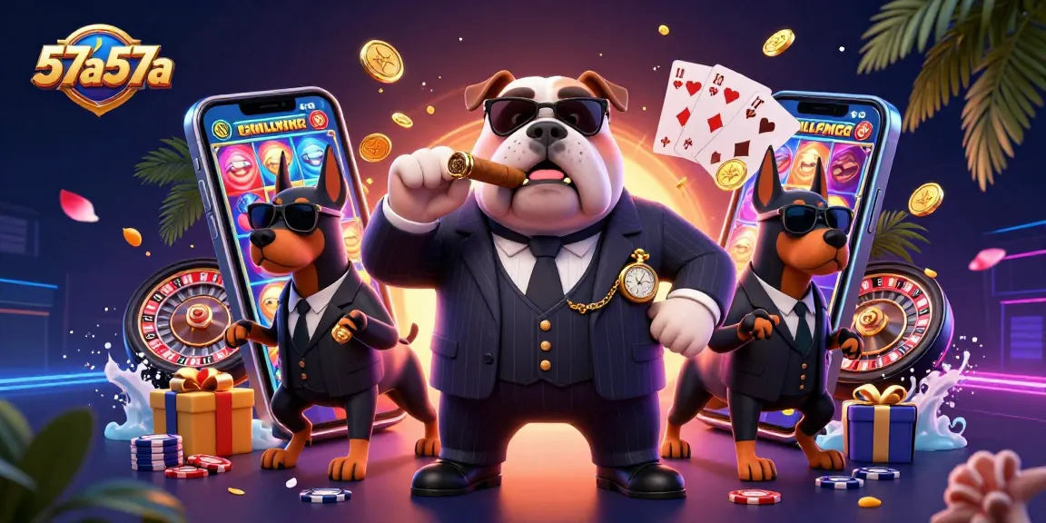 Experimente o emocionante mundo do 57a57a com um bulldog mafioso e elementos de cassino vibrantes.