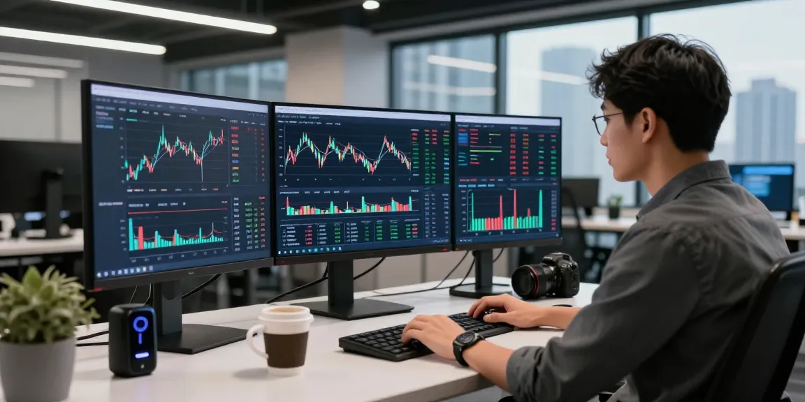 AiCoin 提供实时加密货币数据分析的开发者，专业化现代办公环境背景。