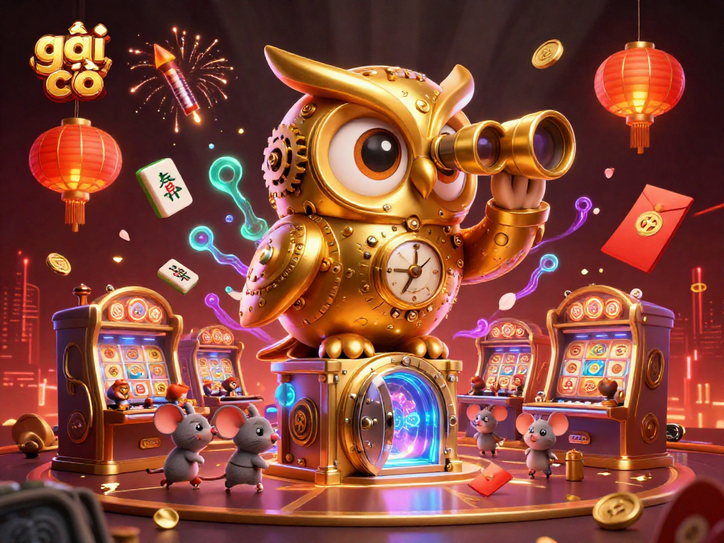 Engage with gái gọi in a dynamic casino scene featuring a golden owl and vibrant gaming elements.