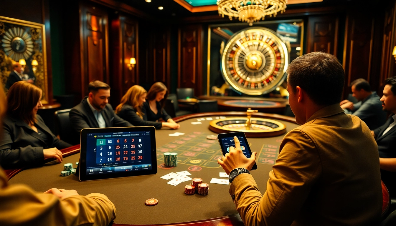 Players engaging in a high-stakes game at SODO66 casino table with vibrant chips and cards.