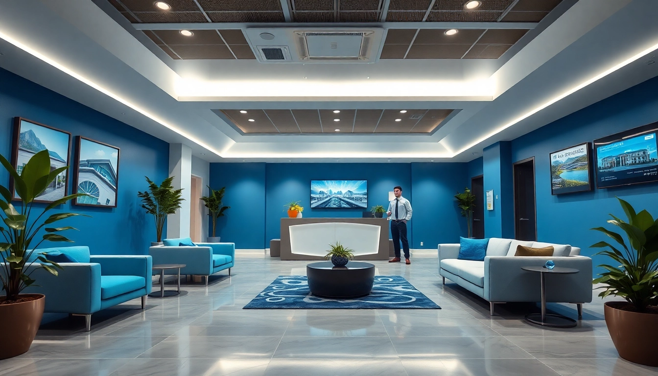 Showcasing a modern real estate office environment with welcoming design elements.