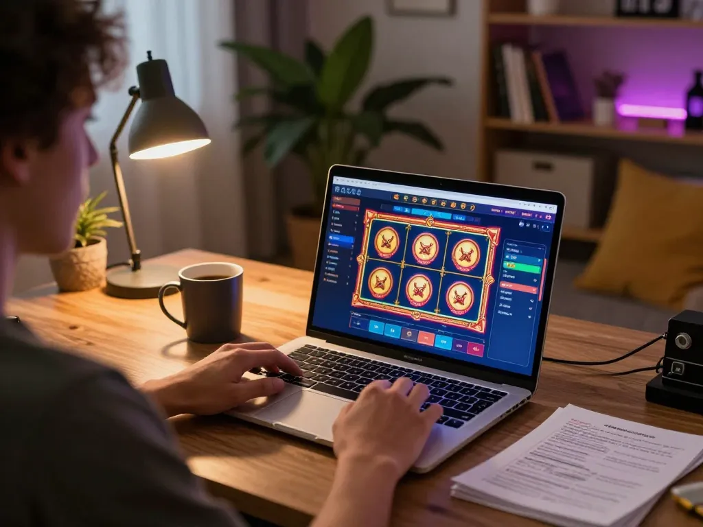 Engaging gameplay at casino americani online on a laptop with vibrant slot machine graphics