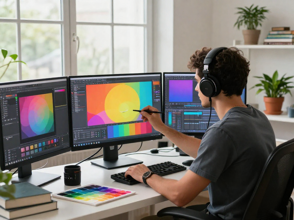 Using the paint-bucket tool in a colorful digital art studio environment