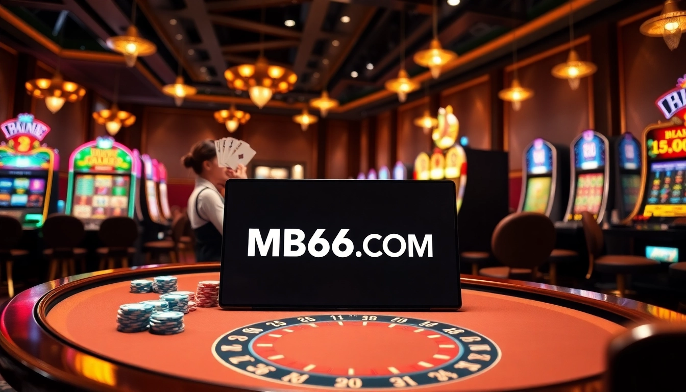 Experience thrilling casino gaming at MB66.COM with vibrant roulette wheels and polished poker tables.
