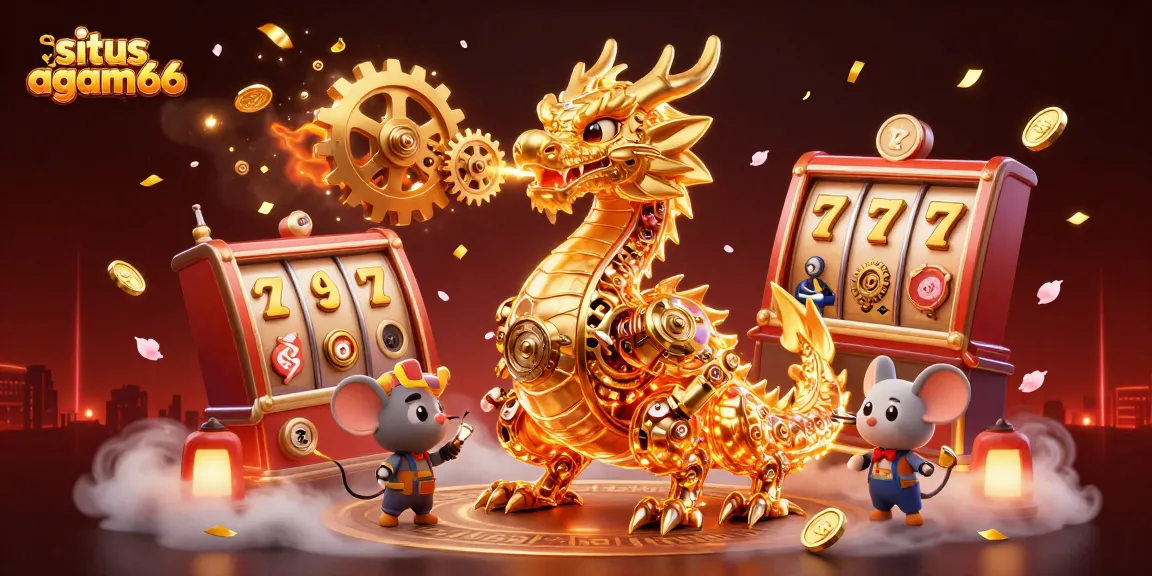Play exciting slots at situs agam66 with vibrant slot reels and golden coins cascading in a dynamic casino scene.