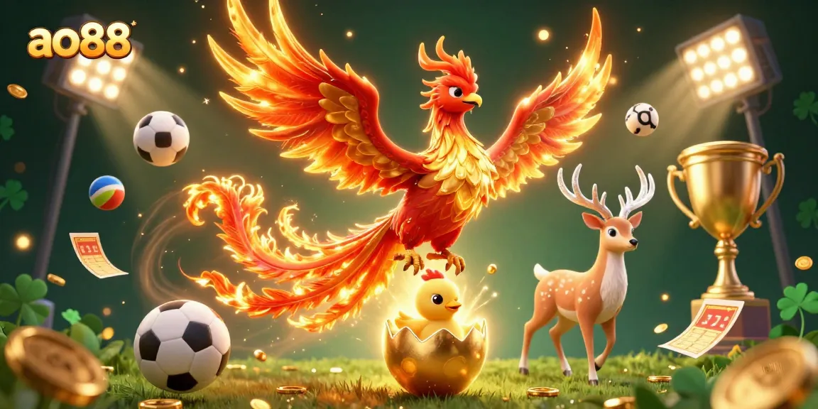Experience winning at ao88 with dynamic sports elements and a magical phoenix scene