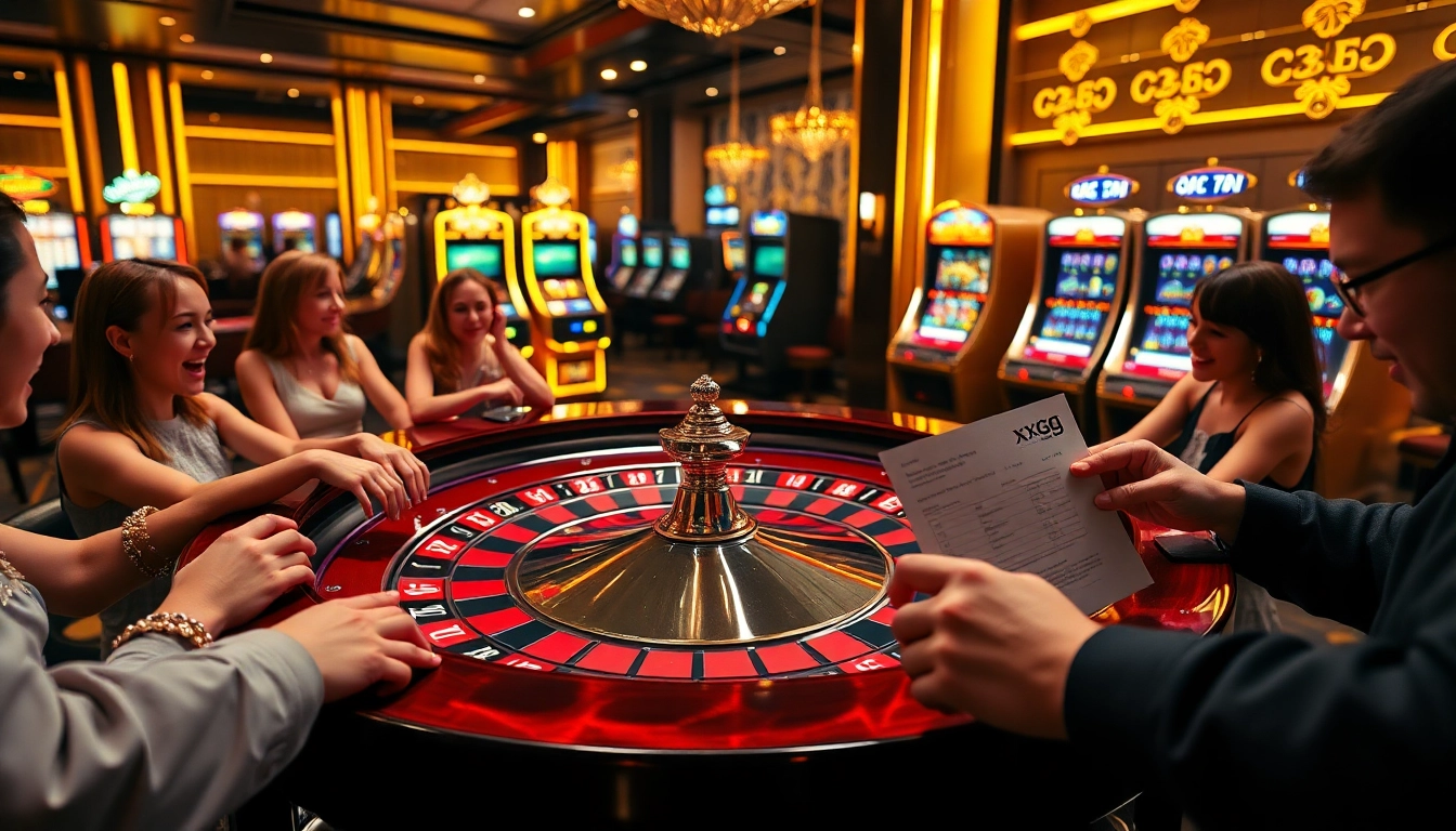 Players engaging in an exhilarating gambling session at an xxgg-branded roulette table.