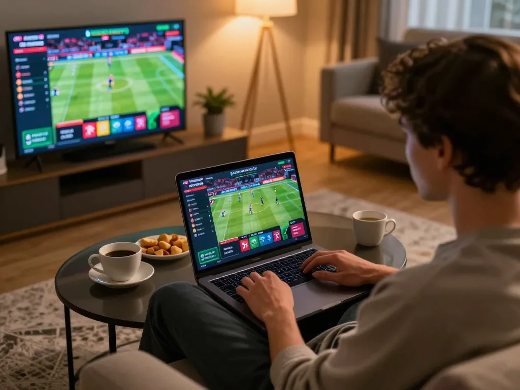 Betting on 88vv sports events from a cozy home setup with a laptop and snacks