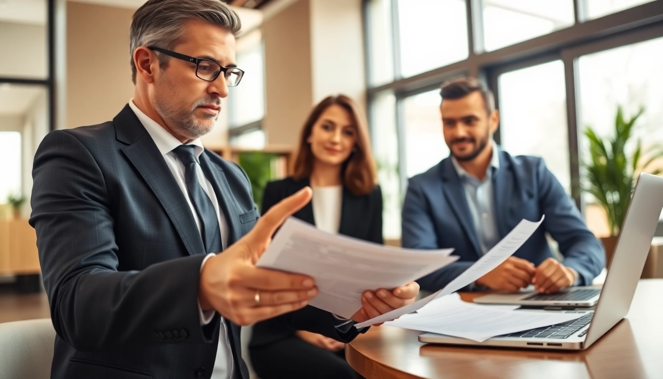 Engaging scene of legal recoveries discussion between a lawyer and client in a modern office.