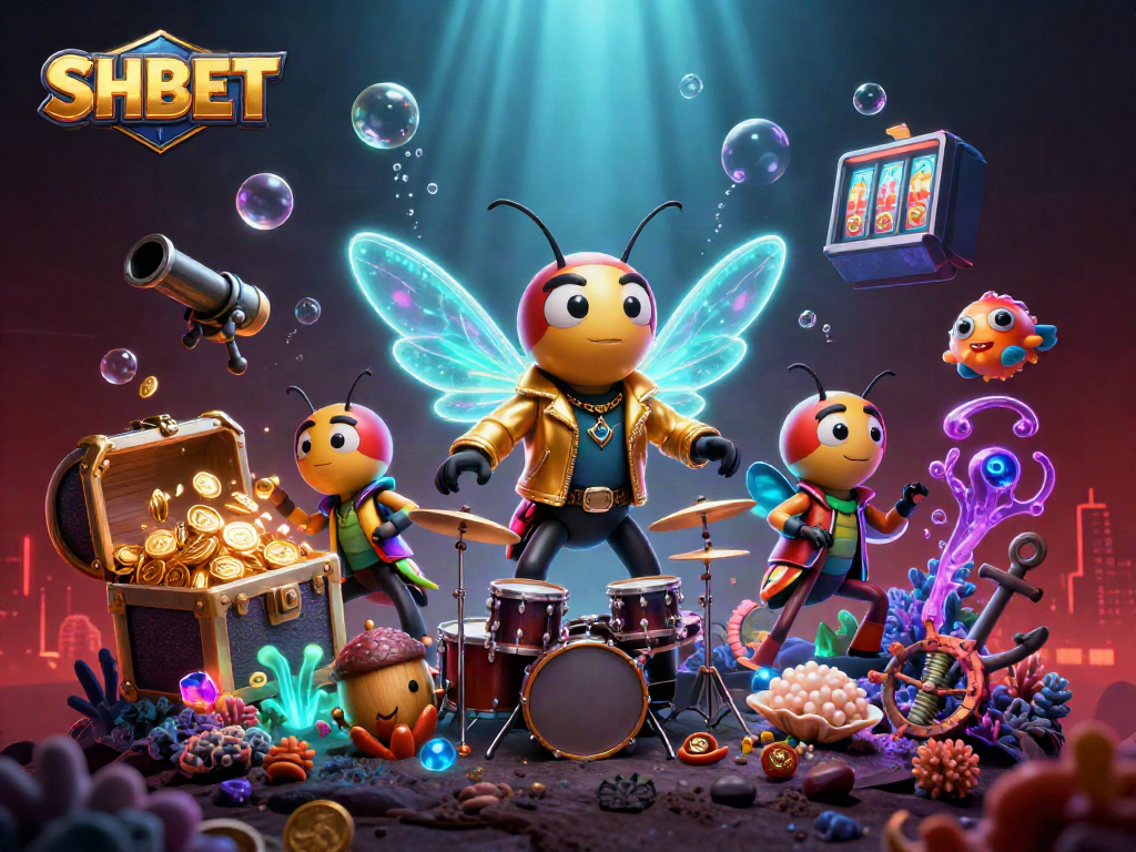 SHBET engages players with vibrant casino-themed scenes featuring colorful game elements.