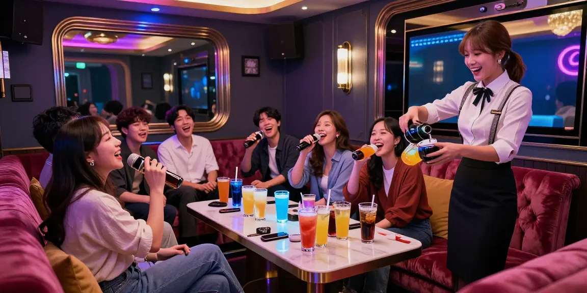 Enjoy vibrant nightlife at 인천쓰리노 with friends singing and celebrating in a luxurious karaoke room.