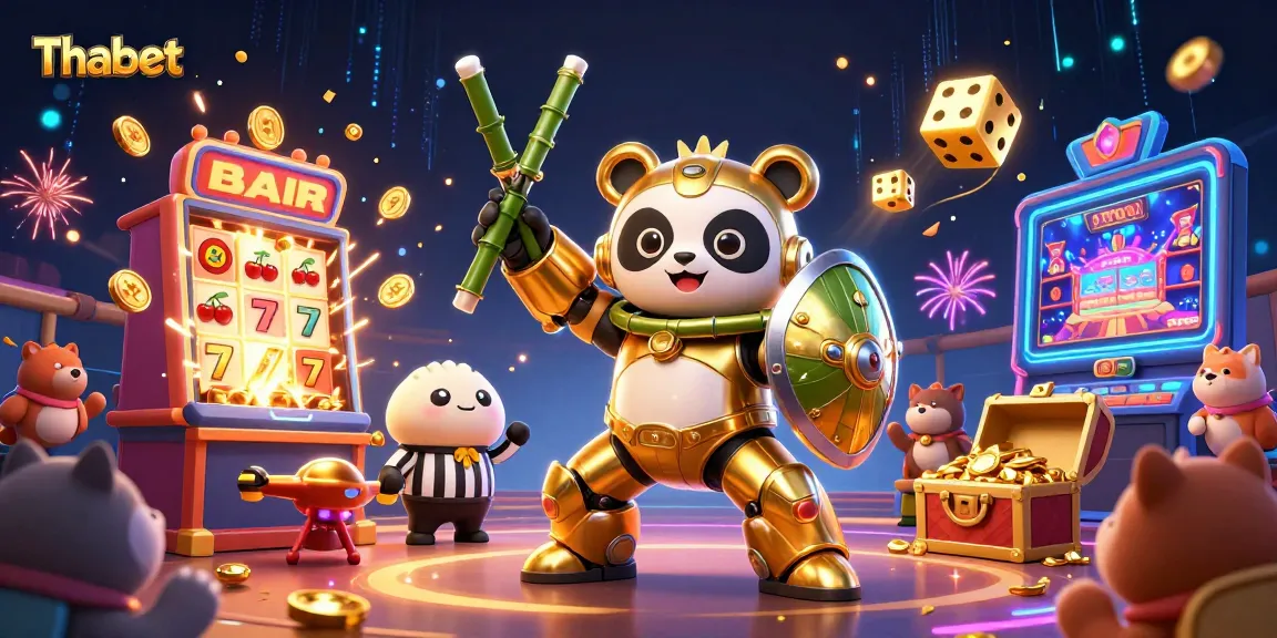 Engage with Thabet as the golden panda battles in a vibrant casino world filled with jackpots.