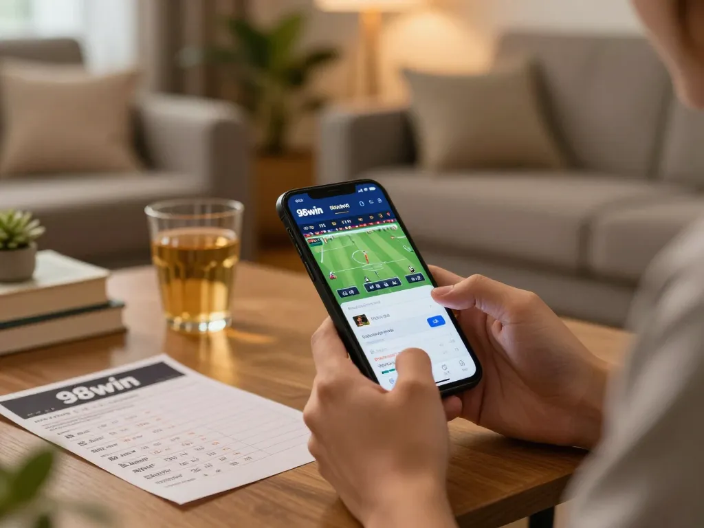 Place bets using the game 98win app in a cozy home setup with relaxed atmosphere