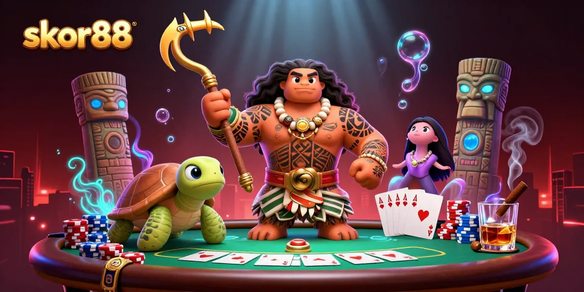 Place your bets at skor88 with thrilling poker action in a vibrant casino scene.