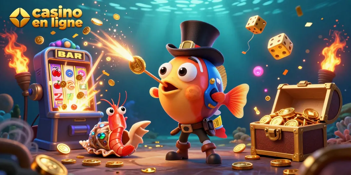 Participez à des aventures passionnantes de casino en ligne avec des créatures marines ludiques parmi des éléments de jeu.