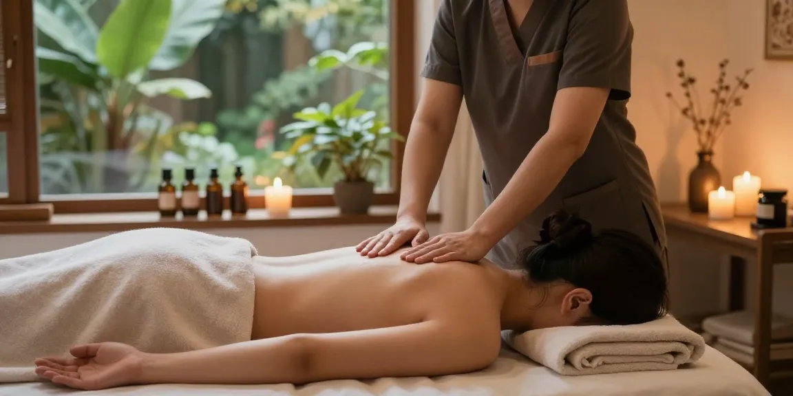 Swedish massage session with aromatherapy oils in a calm spa environment, emphasizing relaxation and wellness.