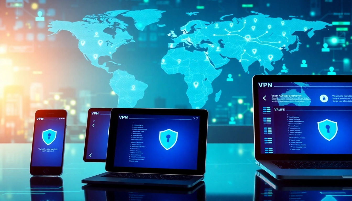 快连官网 interface on various devices showcasing global connectivity and security.
