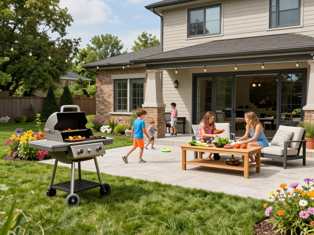 A charming outdoor family gathering in Ancaster featuring Stephen Gleave's modern home design.