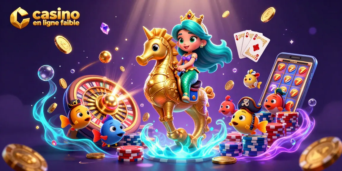 Jouez au casino en ligne fiable avec des machines à sous, des poissons colorés et une sirène festive.