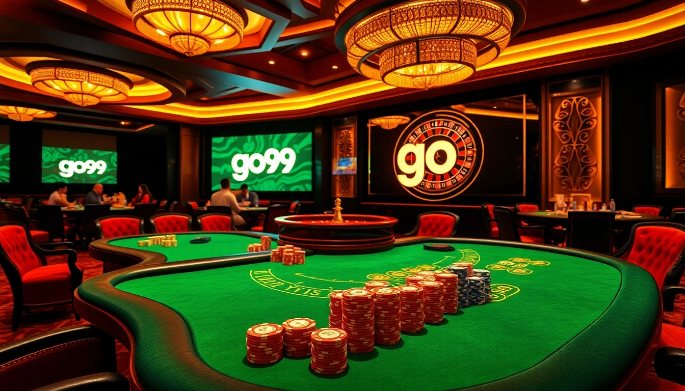 Experience thrilling gameplay at go99 with vibrant poker games and roulette tables in a luxurious casino atmosphere.