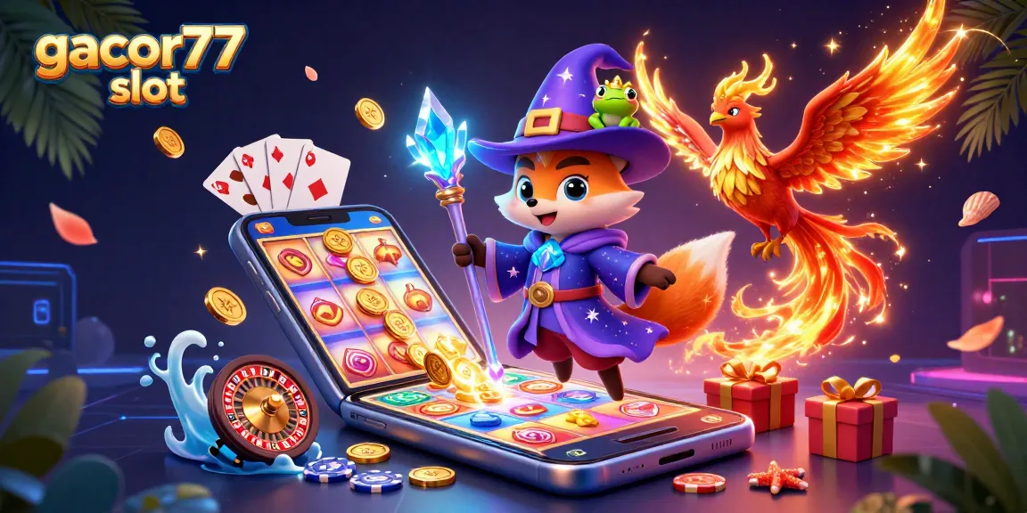 Slot Gacor77 menampilkan karakter 3D dan elemen kasino yang berkilauan dalam aksi menarik.