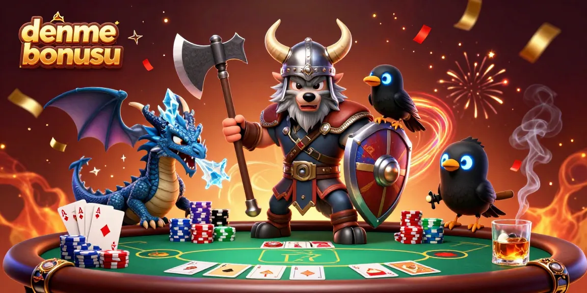 Engage in deneme bonusu action with a Viking wolf warrior, fierce dragon, and animated casino elements.