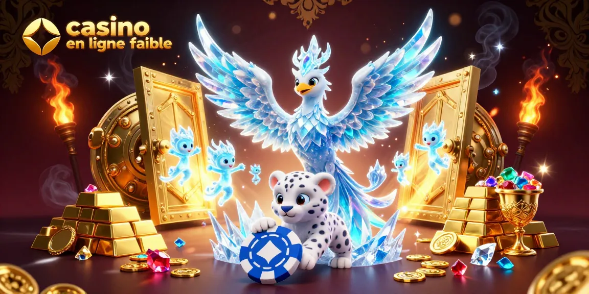 Casino en ligne fiable : Illustration 3D dynamique mettant en scène un phoenix de glace et des éléments de richesse néon