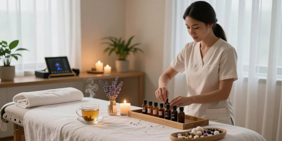Experience the calming essence of mantra88 amidst a serene wellness spa, featuring aromatic oils and a peaceful atmosphere.