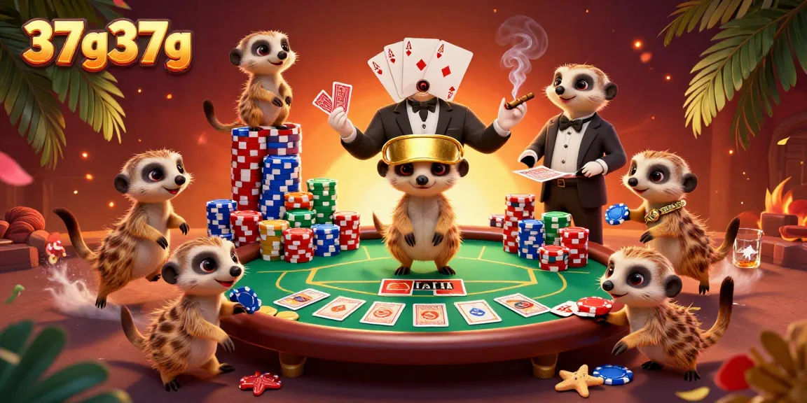 Engage with the vibrant 37g37g casino scene featuring dynamic meerkat characters and rich poker elements.